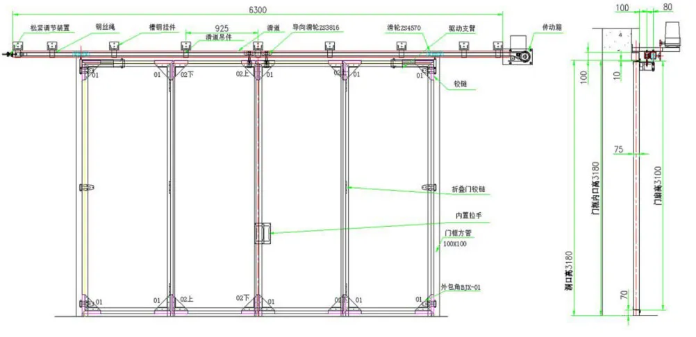 Схематическая диаграмма конструкции противопожарных складных ворот.